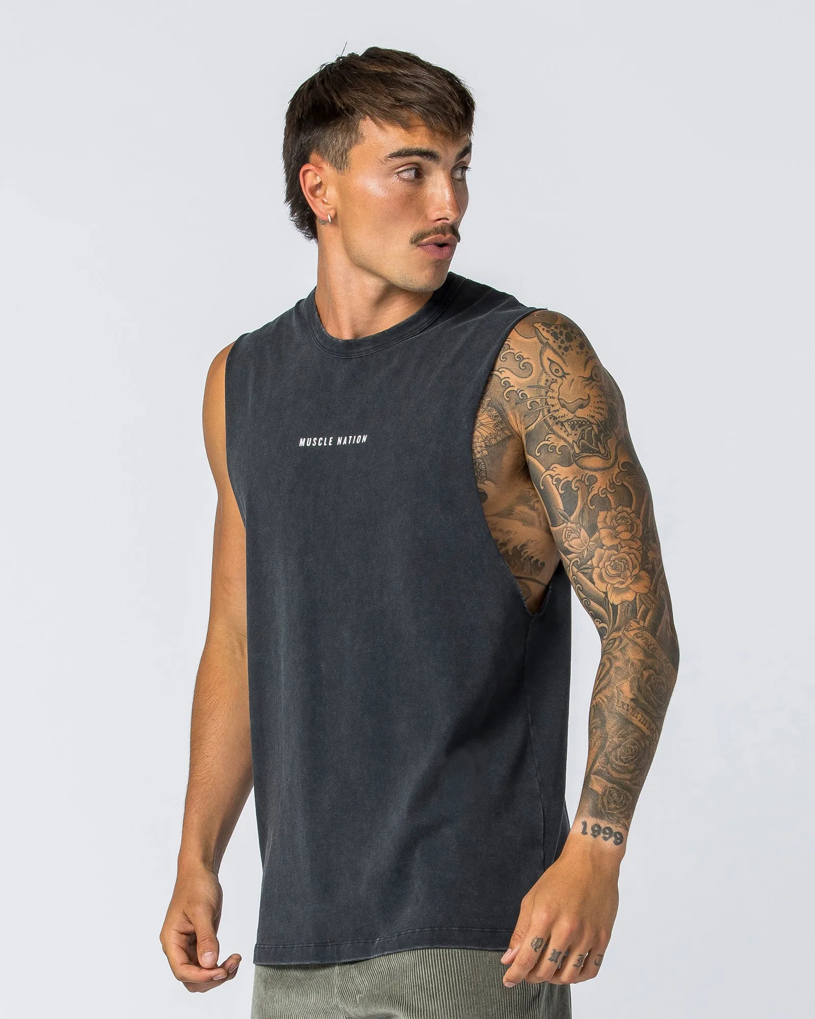 Ease Drop Arm Heavy Vintage Tank - Washed Black