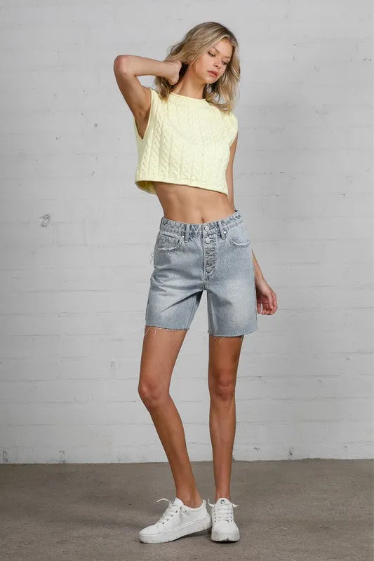 Eli Button Down Raw Hem Denim Shorts
