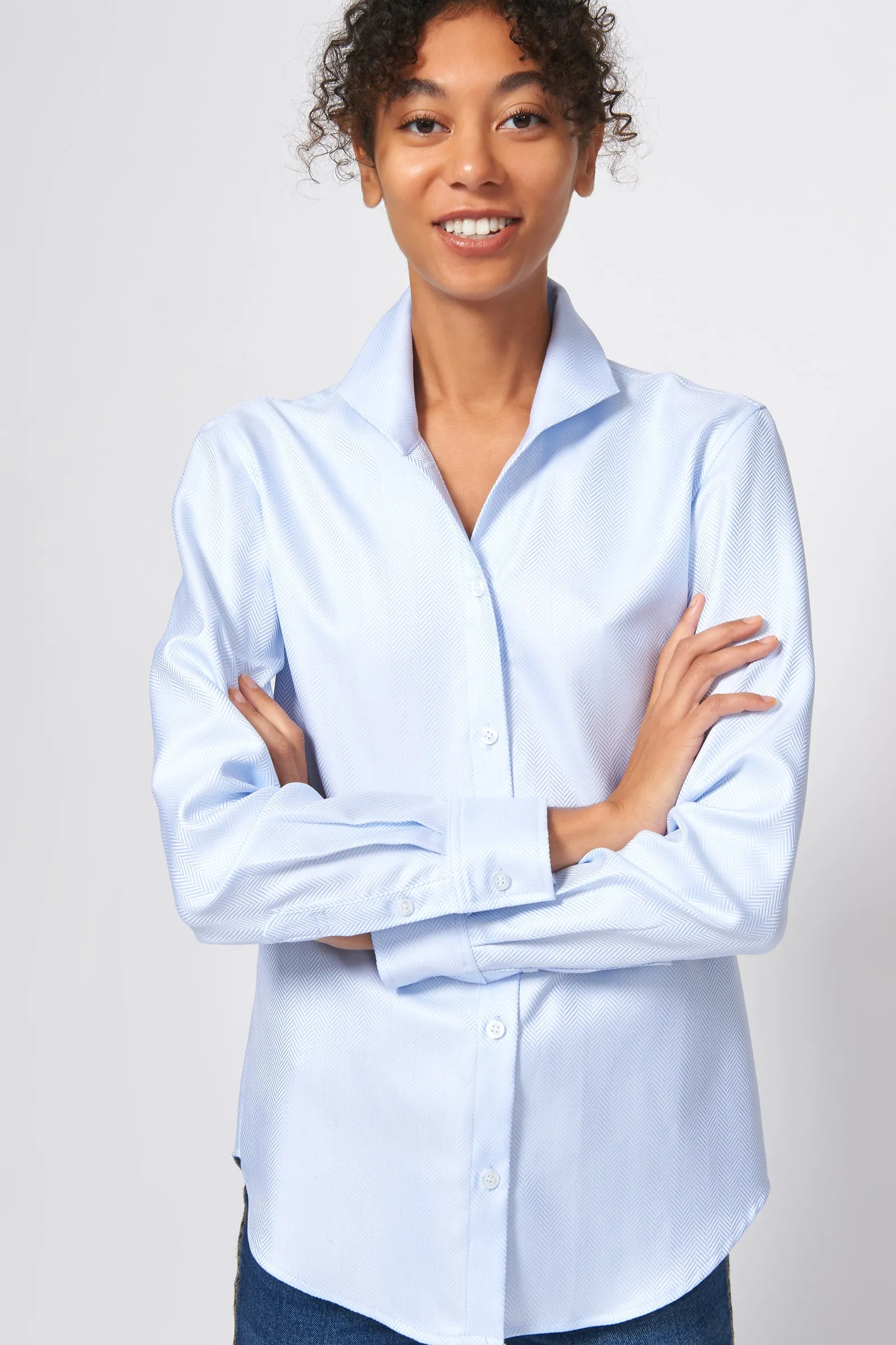 Ginna Box Pleat Shirt - Blue Herringbone