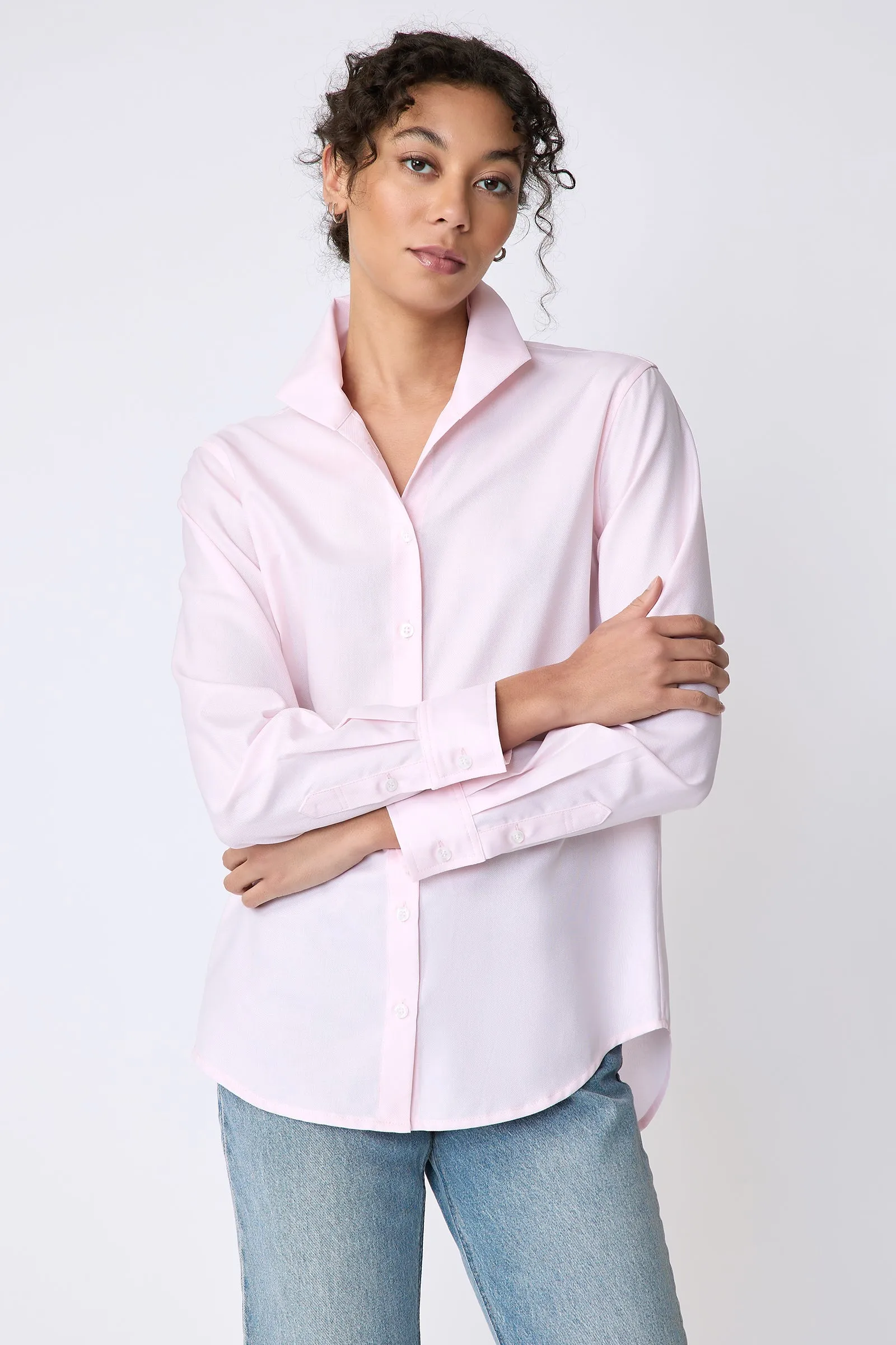 Ginna Box Pleat Shirt - Pink Pinpoint Oxford