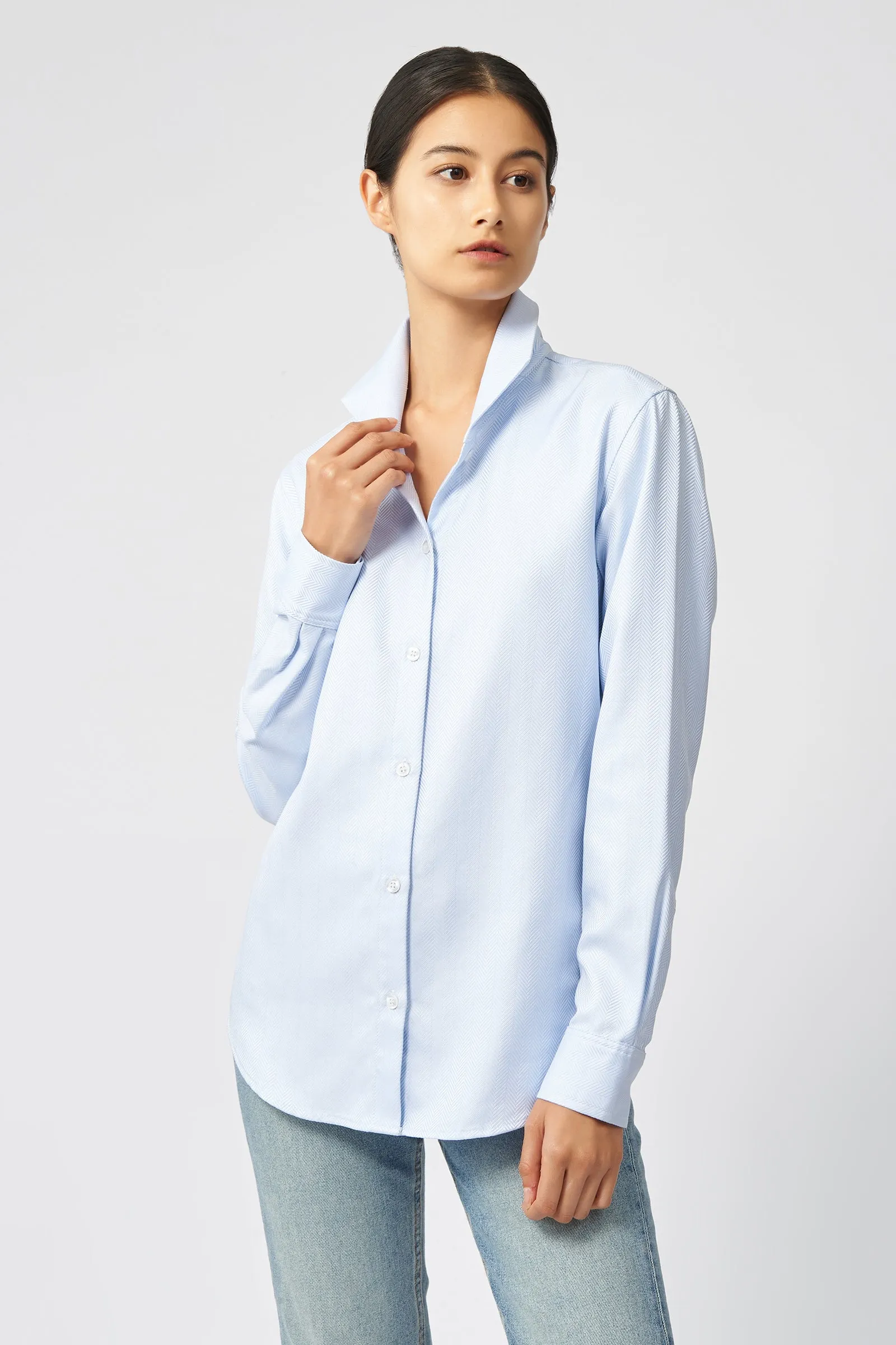 Ginna Tailored Shirt - French Blue Herringbone