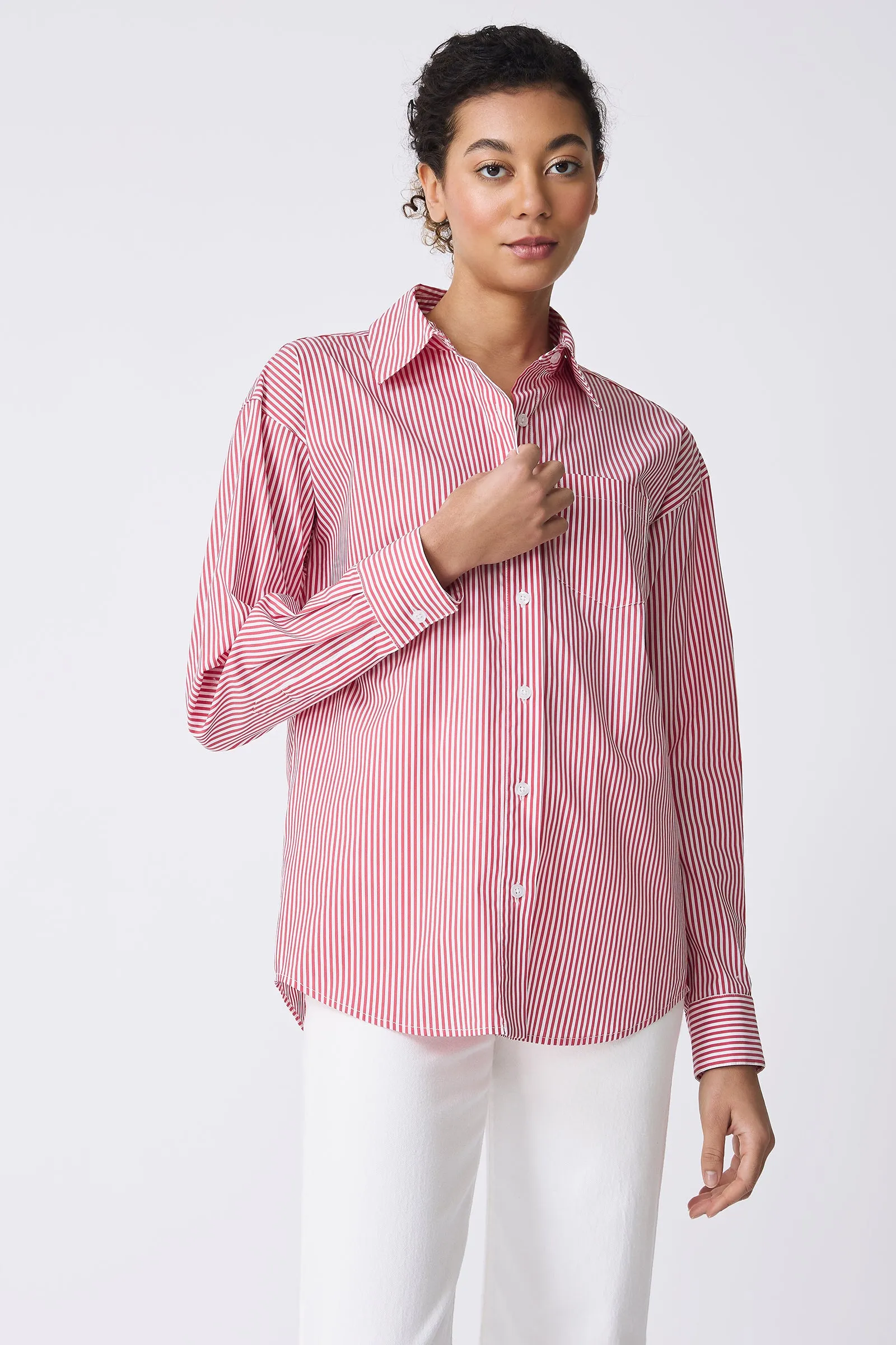 Joni Boyfriend Shirt - Miami Stripe Red