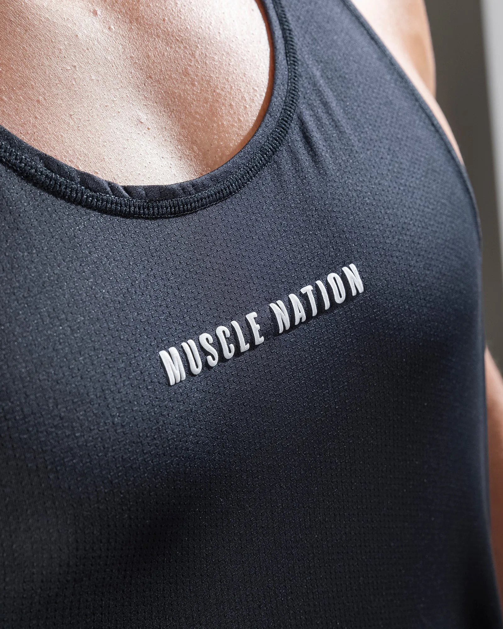 Mesh Y Back Singlet - Black