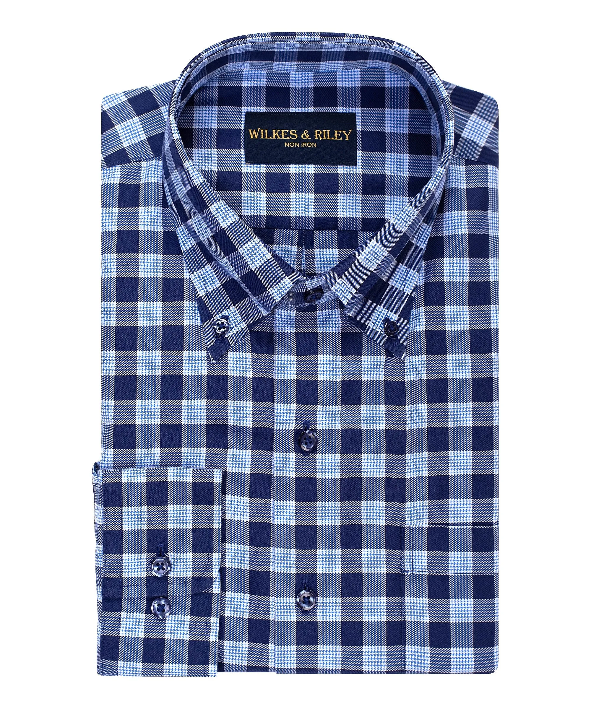 Tailored Fit Navy Herringbone Button-Down Collar Non-Iron Sport Shirt